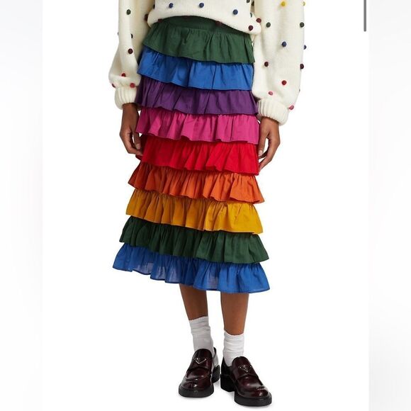 FARM Rio Color Blocked Tiered Midi Skirt - Picture 2 of 10